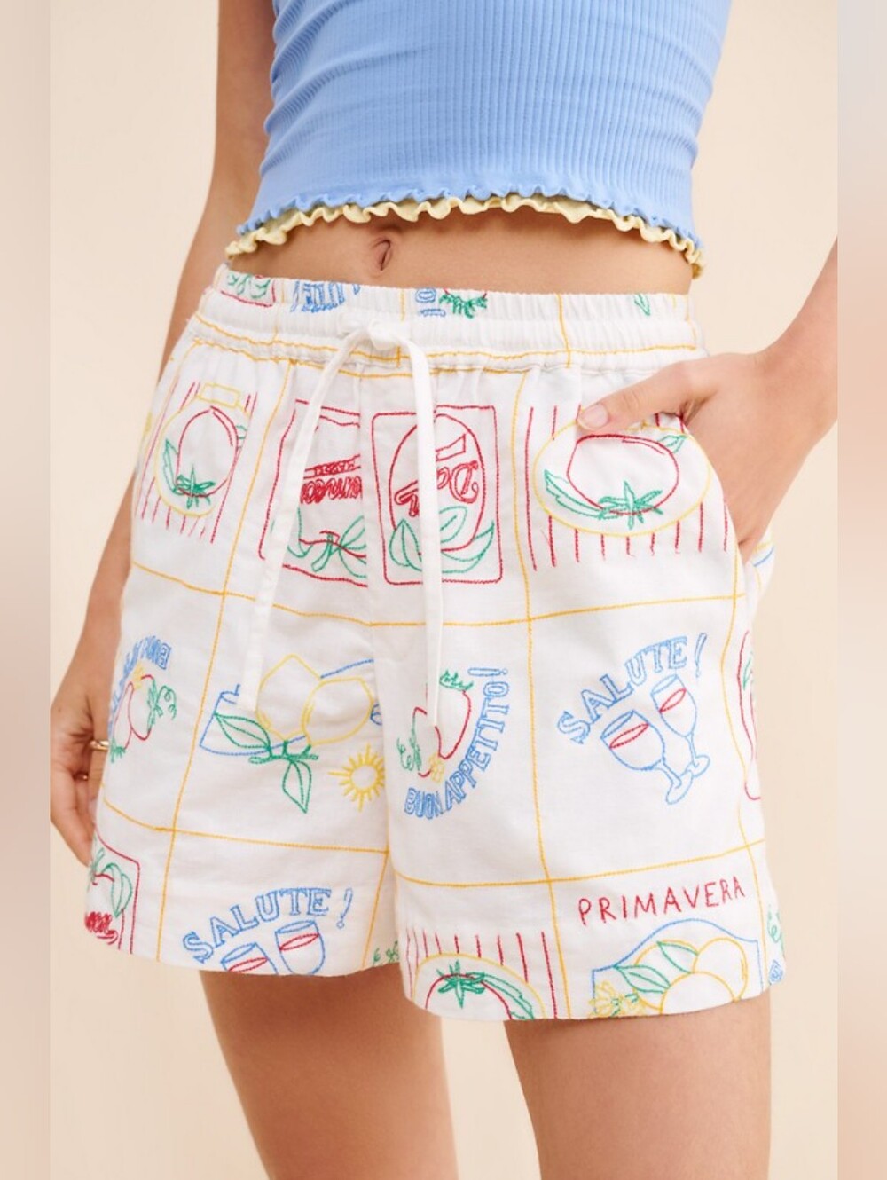 Damson Madder Appetito Embroidered Shorts EU Size 14/ US Size 10